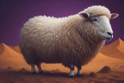 Sheep on a solid color background. Photo in old color image style. ai generative
