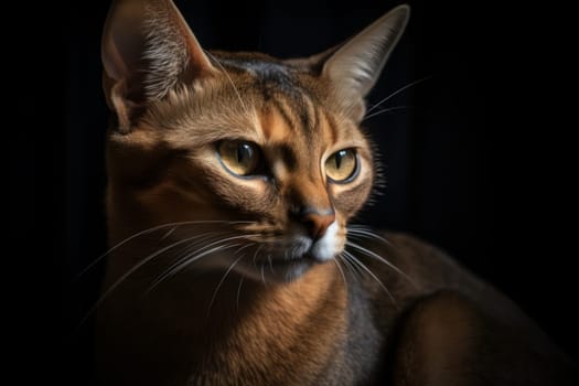 Portrait of a cute cat looking away. Abyssian cat