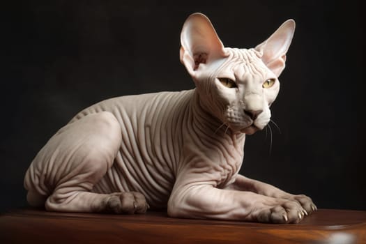 Portrait of a cute cat looking away. Don Sphynx breed cat.