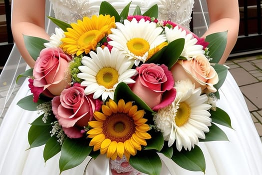 wedding bouquet of different colors on a solid color background. ai generative