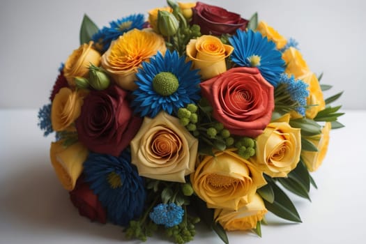 wedding bouquet of different colors on a solid color background. ai generative