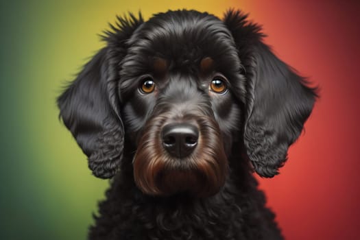 Portrait of a beautiful black dachshund puppy on a solid color background. ai generative