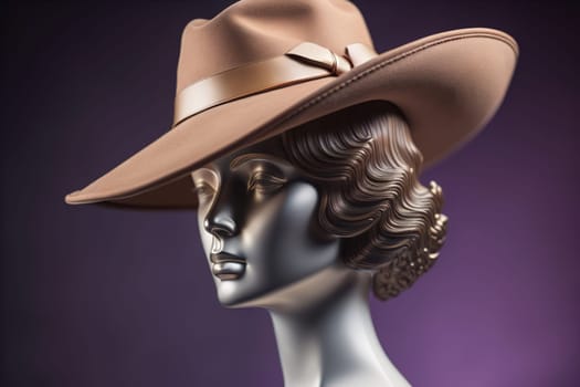 Female mannequin wearing hat, isolated on solid color background. ai generative