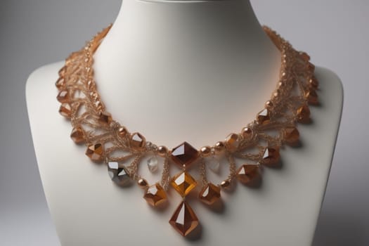 necklace on a mannequin in the studio on a solid color background. ai generative