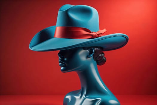 Female mannequin wearing hat, isolated on solid color background. ai generative