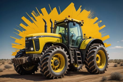 Modern tractor on a colored background. ai generative