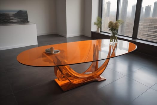 a glass table in a room. ai generative