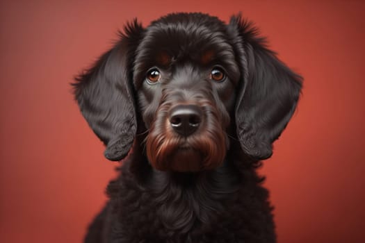 Portrait of a beautiful black dachshund puppy on a solid color background. ai generative