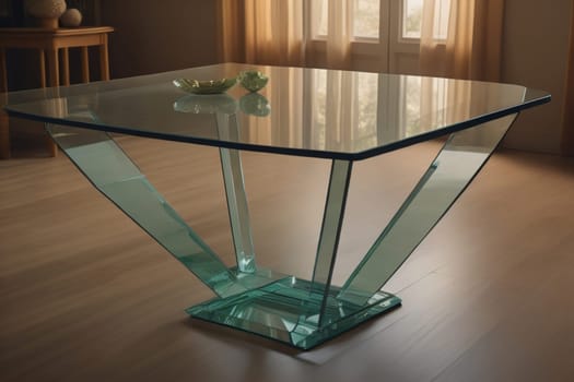 a glass table in a room. ai generative