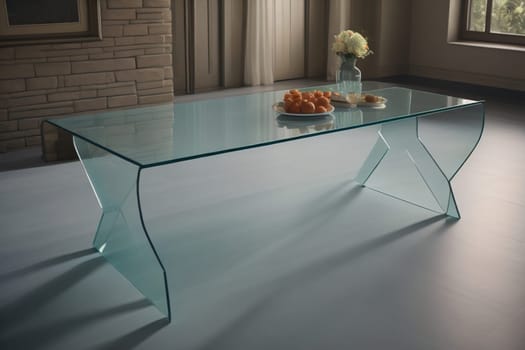 a glass table in a room. ai generative