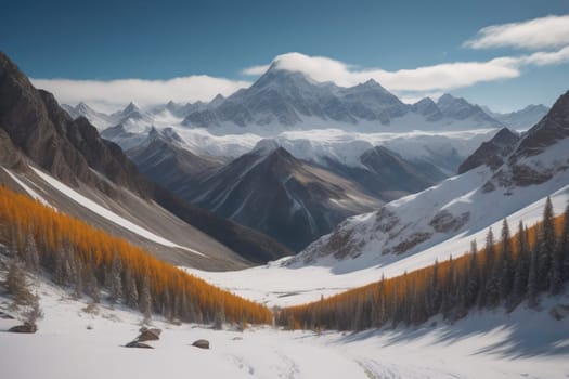 Mountains and snow-capped peaks of the Caucasus Mountains. ai generative