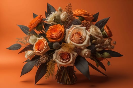wedding bouquet of different colors on a solid color background. ai generative