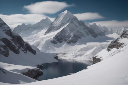 Mountains and snow-capped peaks of the Caucasus Mountains. ai generative