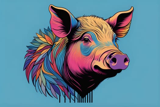 Pig head. Colorful vector illustration. Isolated on a solid color background. generative ai