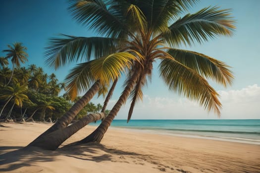 Beautiful tropical beach with coconut palm tree. ai generative