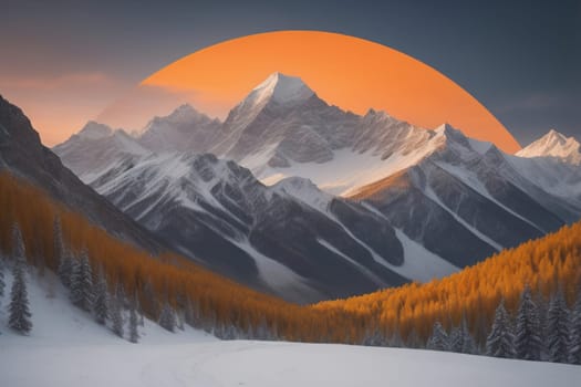 Mountains and snow-capped peaks of the Caucasus Mountains. ai generative