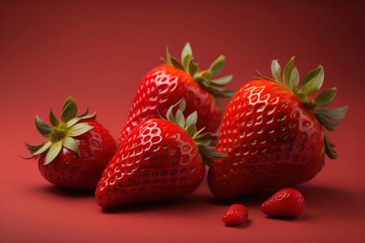 Fresh strawberries on a solid color background. generative ai