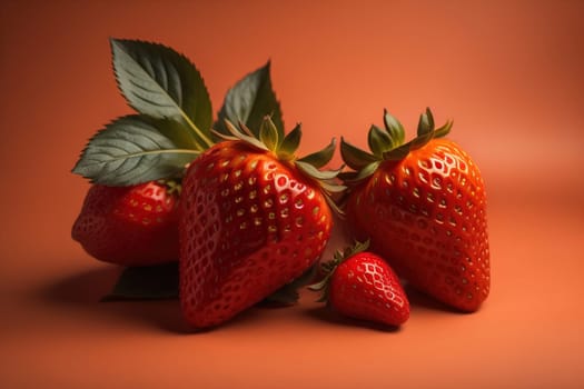 Fresh strawberries on a solid color background. generative ai
