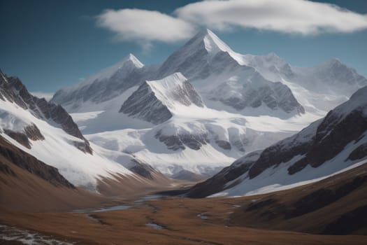 Mountains and snow-capped peaks of the Caucasus Mountains. ai generative
