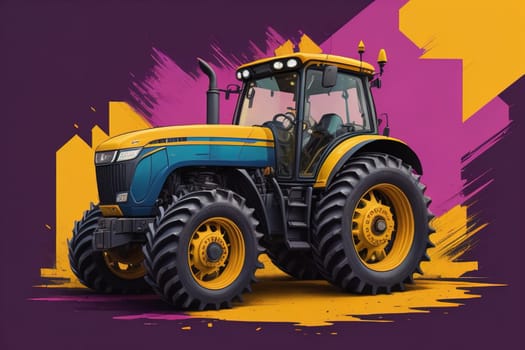 Modern tractor on a colored background. ai generative