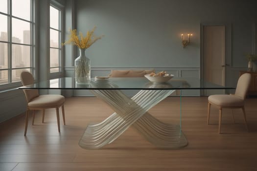 a glass table in a room. ai generative