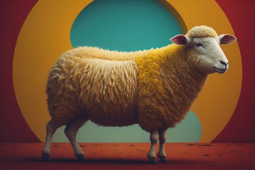 Sheep on a solid color background. Photo in old color image style. ai generative
