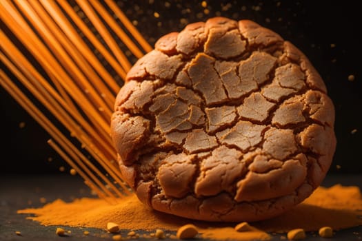 Chocolate chip cookies on orange background. Close up. Selective focus. ai generative