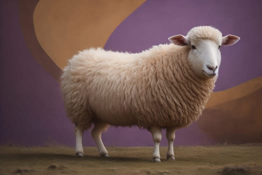 Sheep on a solid color background. Photo in old color image style. ai generative