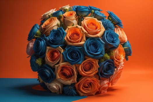 wedding bouquet of different colors on a solid color background. ai generative