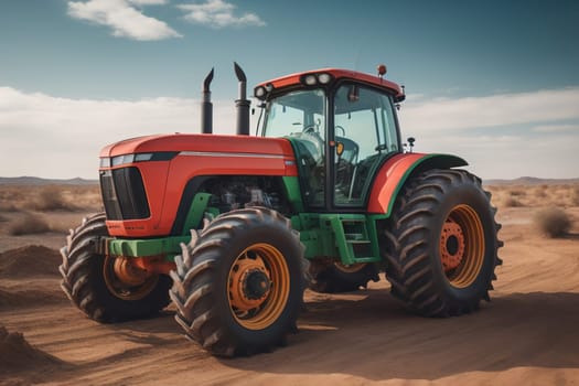 Modern tractor on a colored background. ai generative