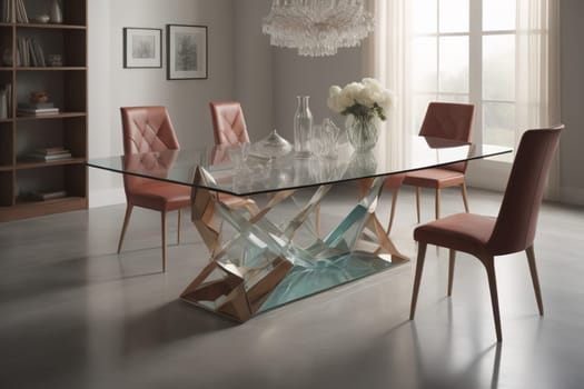 a glass table in a room. ai generative