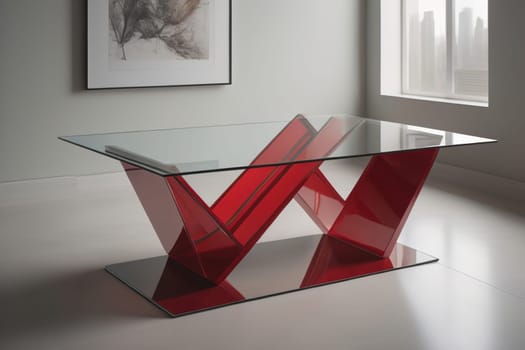 a glass table in a room. ai generative