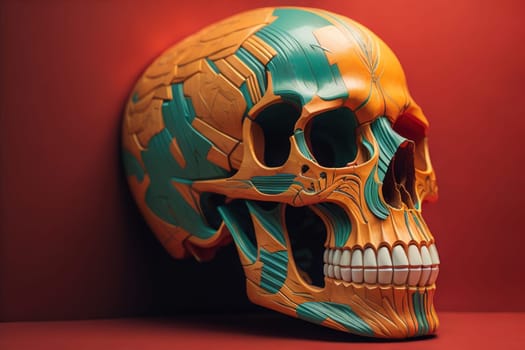 human skull on solid color background. Halloween concept. Close up. ai generative
