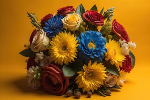 wedding bouquet of different colors on a solid color background. ai generative