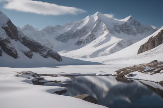 Mountains and snow-capped peaks of the Caucasus Mountains. ai generative