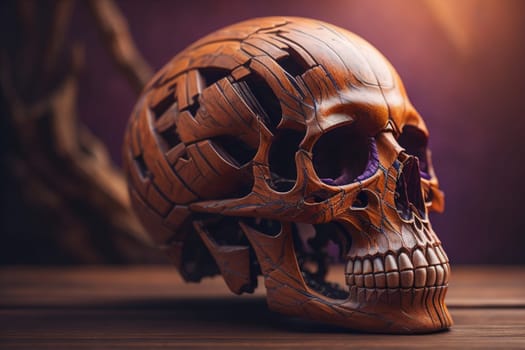 human skull on solid color background. Halloween concept. Close up. ai generative