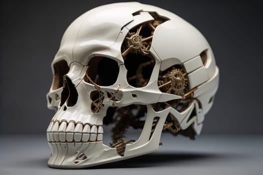 Human skull with gears and cogwheels. ai generative