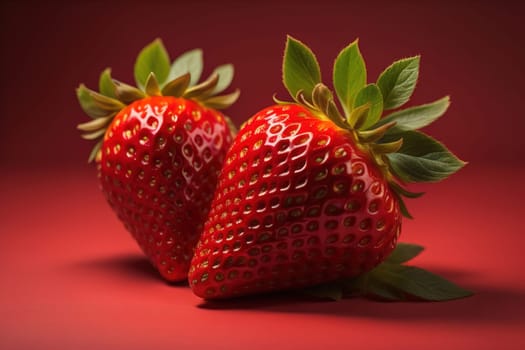 Fresh strawberries on a solid color background. generative ai
