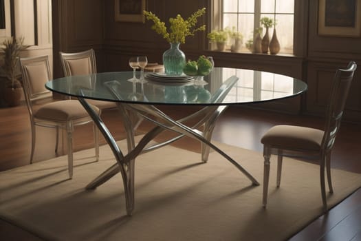 a glass table in a room. ai generative