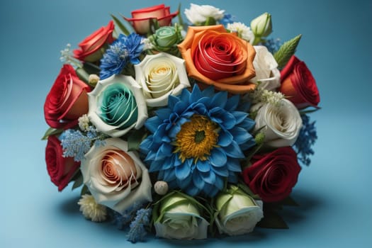 wedding bouquet of different colors on a solid color background. ai generative