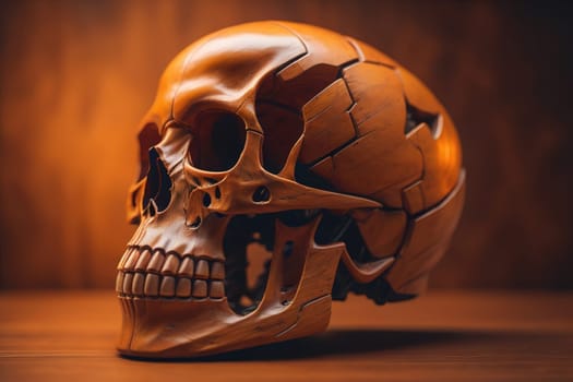 human skull on solid color background. Halloween concept. Close up. ai generative
