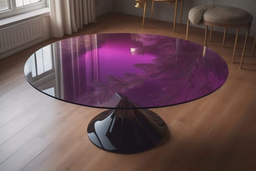 a glass table in a room. ai generative