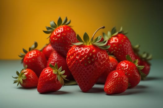 Fresh strawberries on a solid color background. generative ai