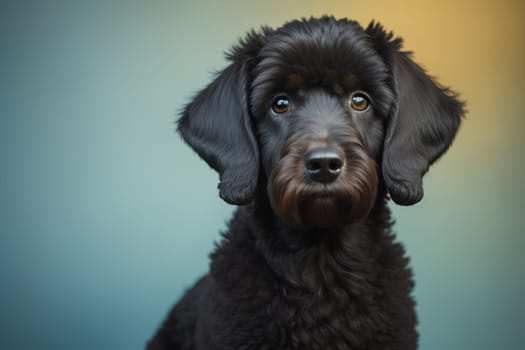 Portrait of a beautiful black dachshund puppy on a solid color background. ai generative