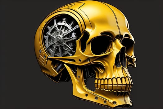 Human skull with gears and cogwheels. ai generative