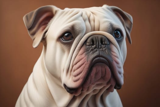 Portrait of a dog breed English Bulldog on a solid color background. ai generative