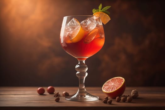 Alcohol cocktail drink on the table in bar. Toned image. ai generative