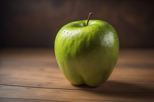 Green apple on a wooden table with dark background, shallow depth of field. The concept of healthy eating. ai generative