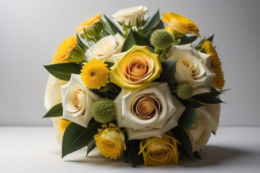 wedding bouquet of different colors on a solid color background. ai generative