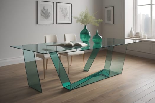 a glass table in a room. ai generative